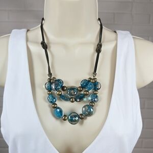 Coldwater Creek Blue Beaded Snake Chain Knotted Layered Necklace